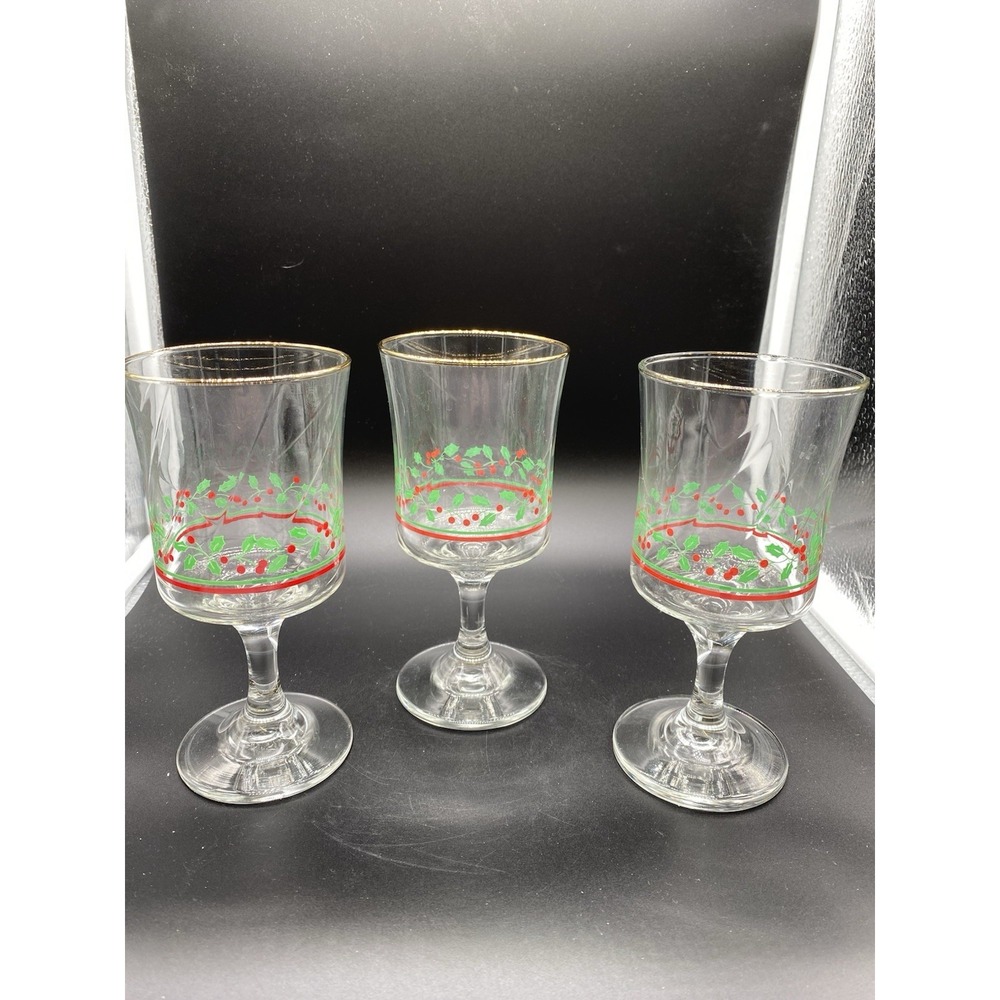 Vintage Arby's Holly‎ 1986 Christmas Collection Holly Berry Wine Goblets